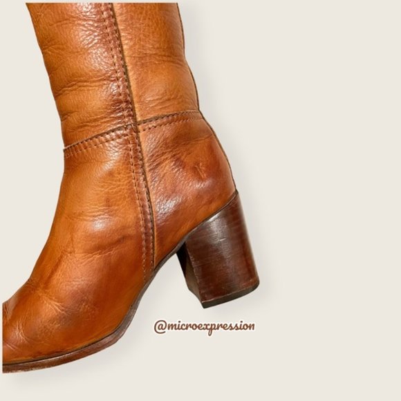 $399 Frye Nora Mid Calf Pull On Cognac Leather Heeled Fall/Winter Ankle Bootie - Picture 9 of 14